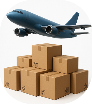 Cargo plane and stacked boxes